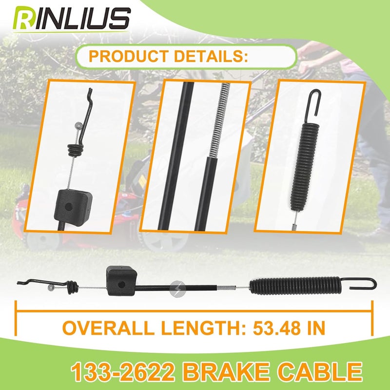 Rinlius Lawn Mower Brake Cable 133-2622 for Toro Turfmaster/Exmark Commercial 30" Walk Behind Lawn Mowers 2-Bail Brake Cable fits 22210 ECS180CKA30000 Lawn Mowers Replaces 121-2310 - Image 2